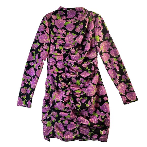 Zara Dresses & Skirts - Zara Size M Pink Floral Ruched Bodycon Long Sleeve Mini Dress